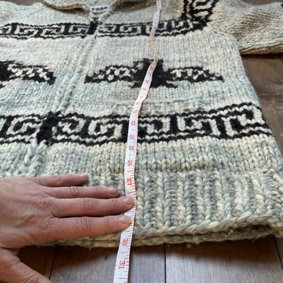 Vintage TUAK Large mens Thunderbird Cowichan zip-up knit wool cardigan sweater - Picture 8 of 13